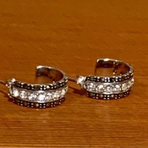 925 Sterling Silver Hoop Earrings w Cubic Zirconia Stones & Marcasite Tr…